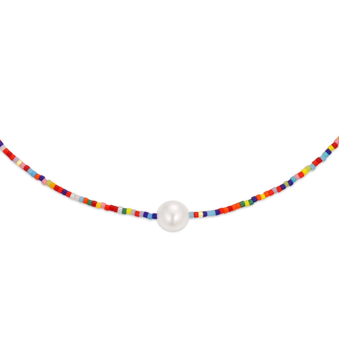 Skittles Beaded One Pearl Necklace