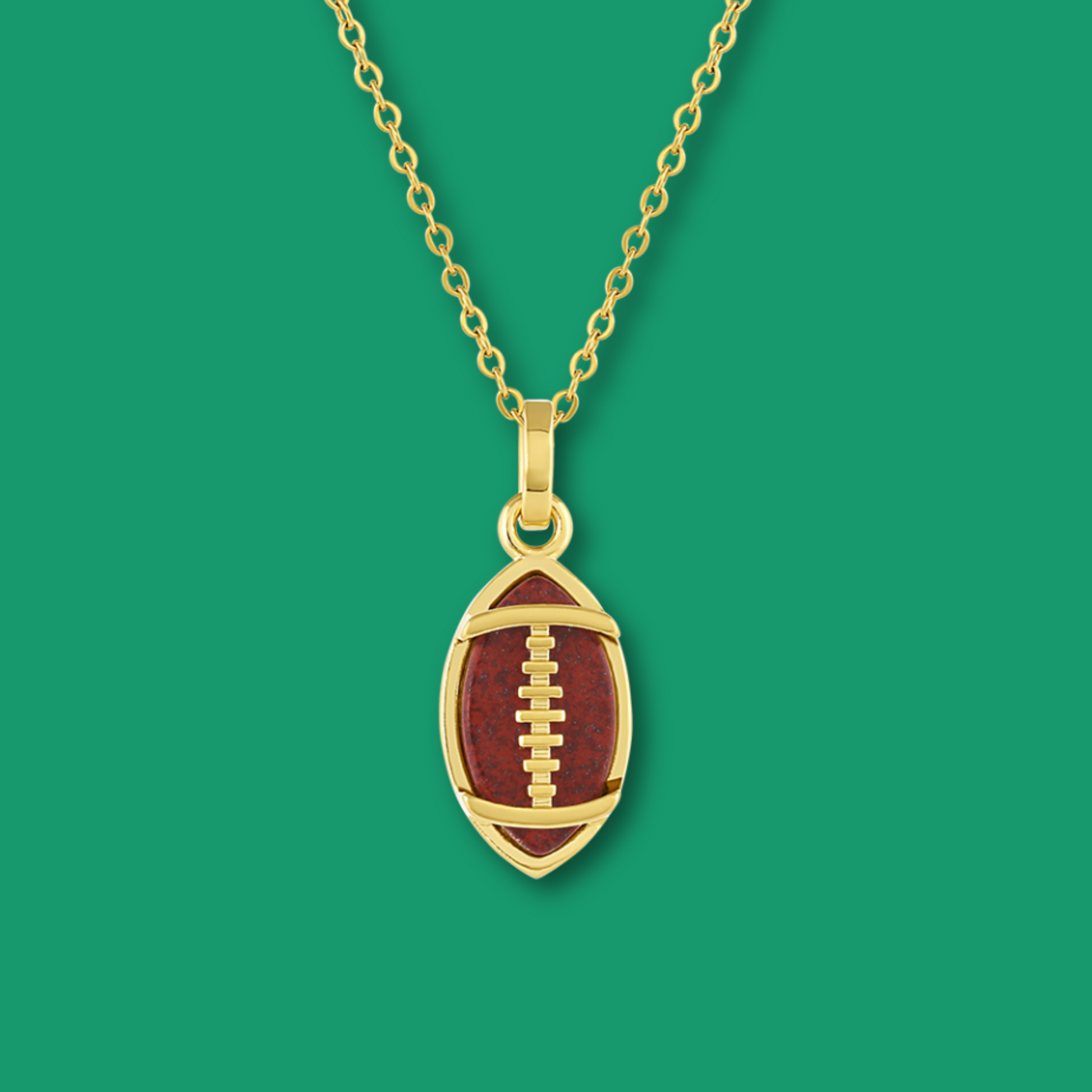 Gold Football Pendant Necklace – American football jewelry gift for athletes, players, fans, teams, and coaches