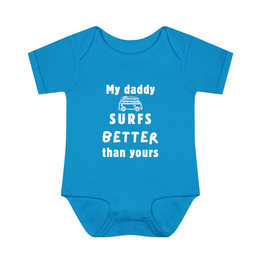 My Daddy Surfs Better Than Yours – Baby Bodysuit (Pink or Blue)