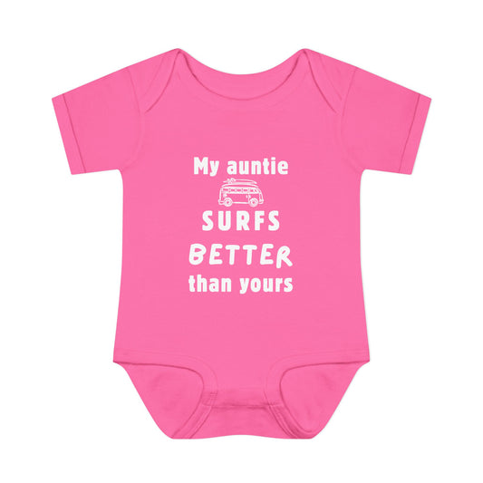 My Auntie Surfs Better Than Yours – Baby Bodysuit (Pink or Blue)
