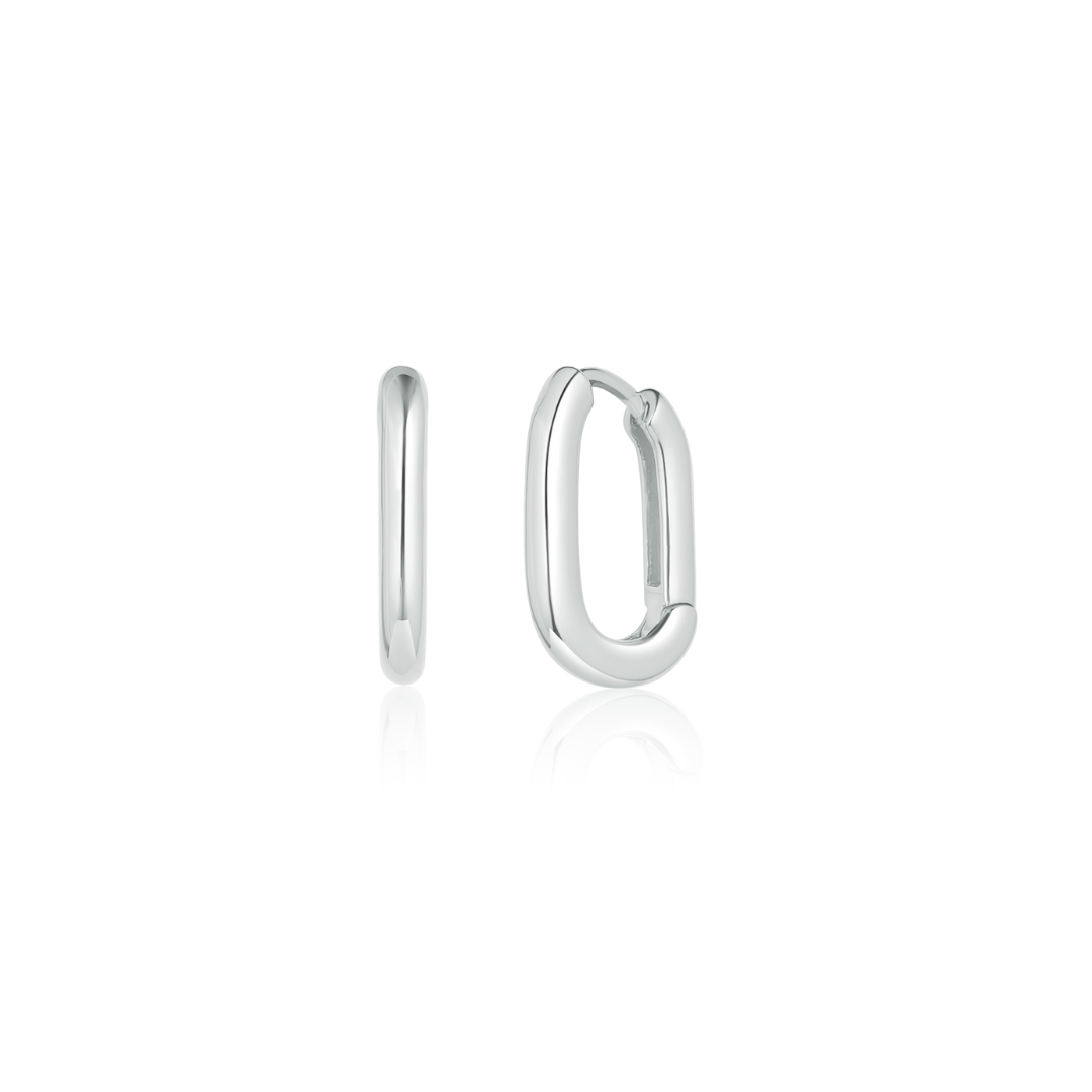 Silver Small Oval Shaped Hoop Earrings