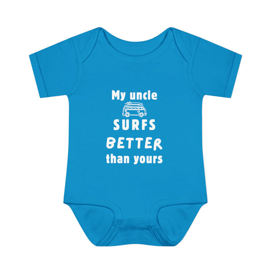 My Uncle Surfs Better Than Yours – Baby Bodysuit (Pink or Blue)