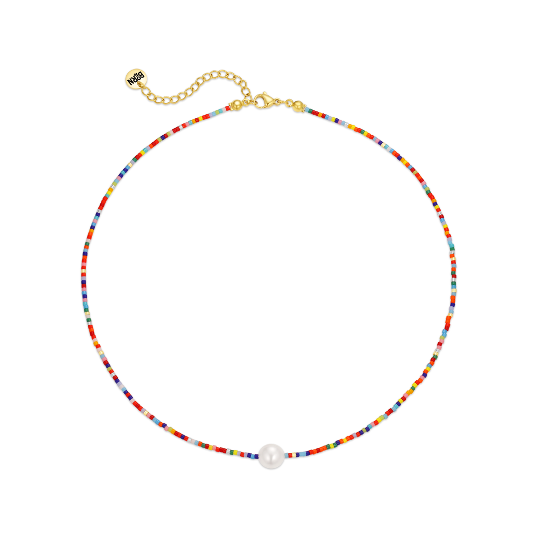 Skittles Beaded One Pearl Necklace