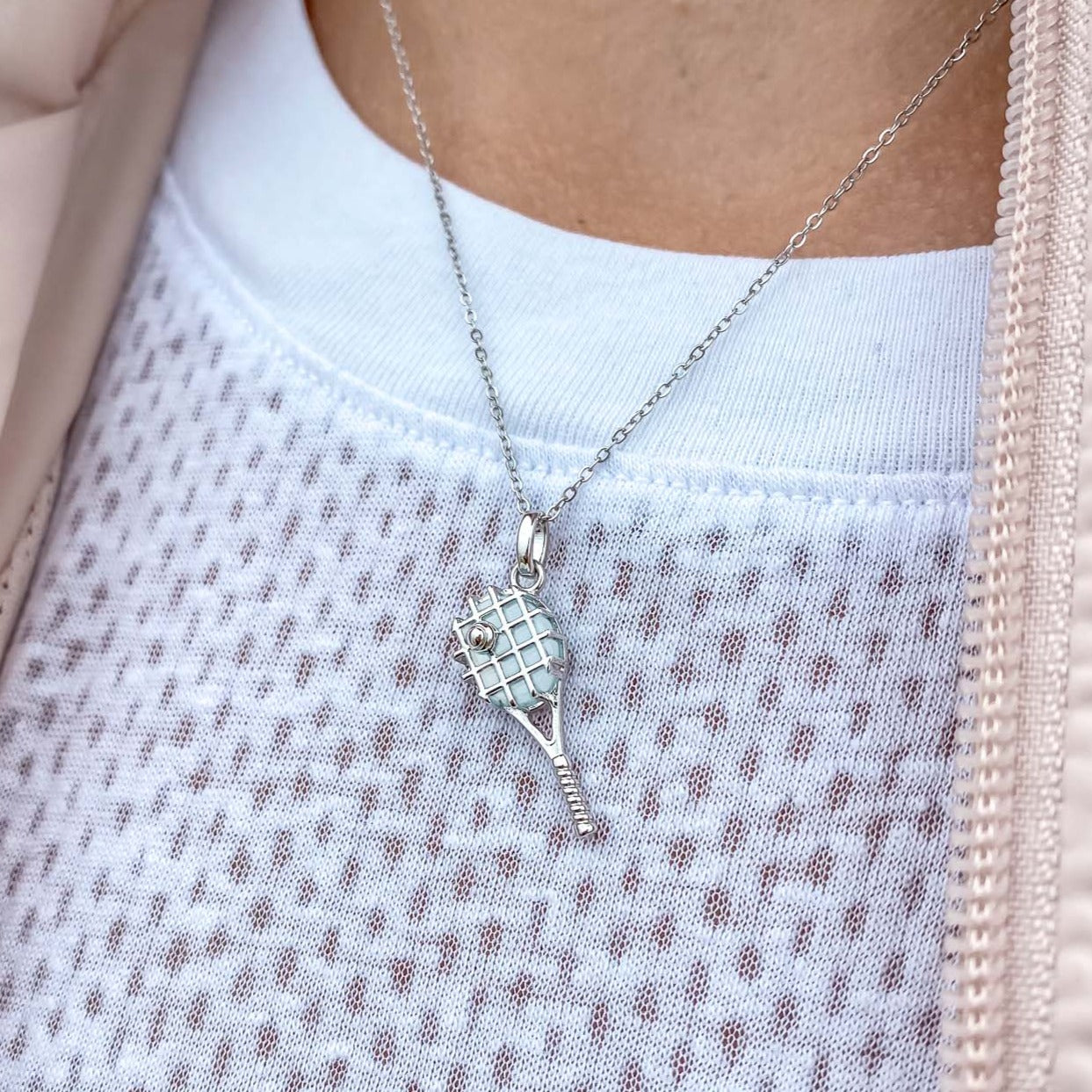 Silver Tennis Ball Necklace – minimalist tennis necklace gift for players, fans, teams, and coaches