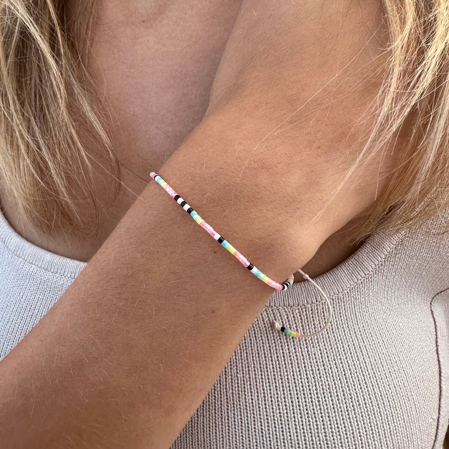 Neon Adjustable Beaded Bracelet