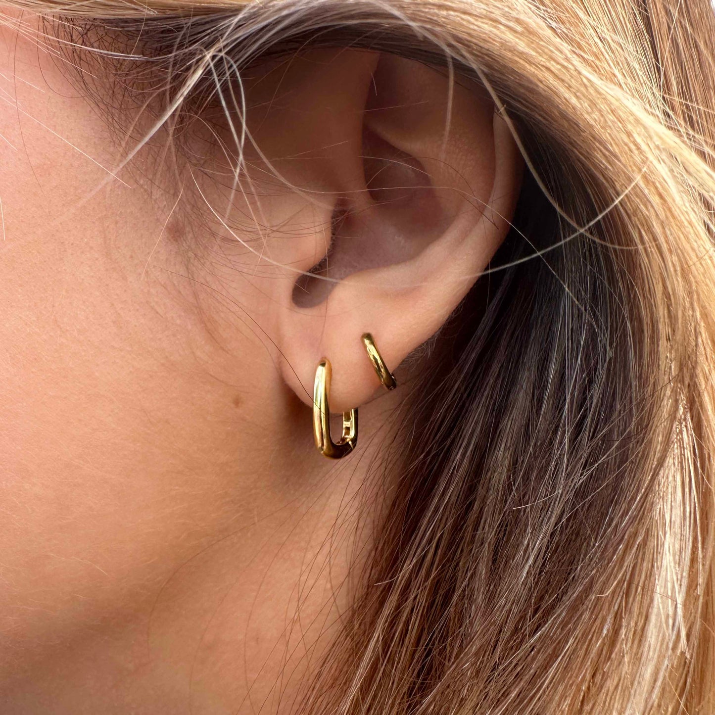 Gold Small Oval Shaped Hoop Earrings