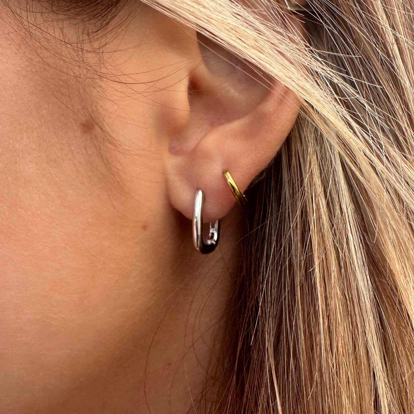 Silver Small Oval Shaped Hoop Earrings