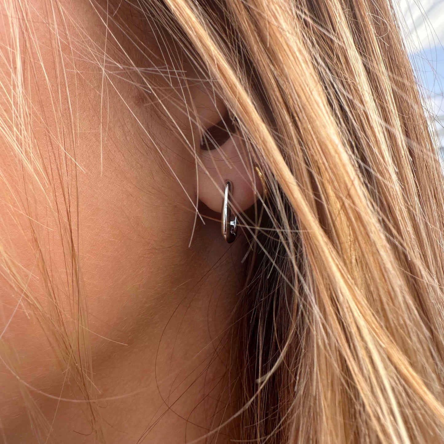 Silver Small Oval Shaped Hoop Earrings