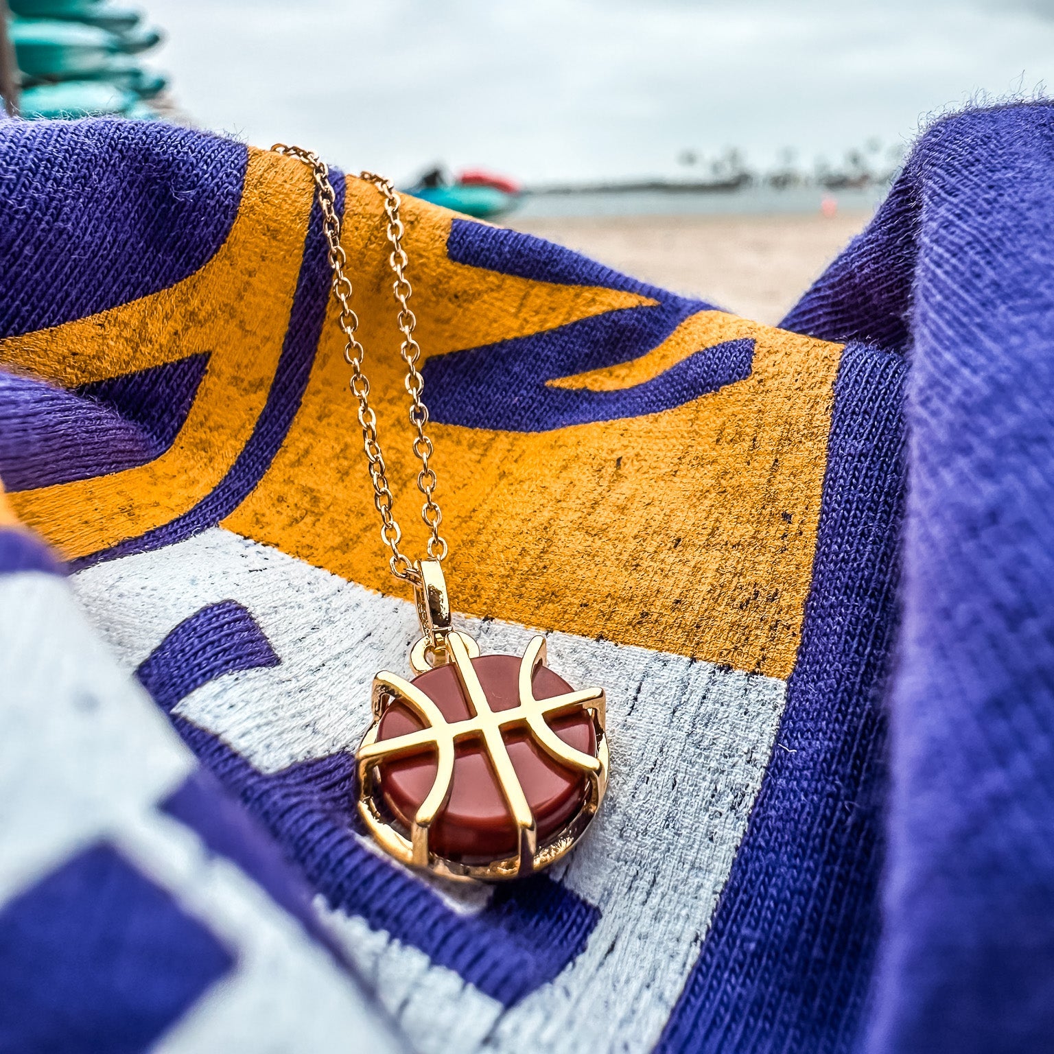 Gold Basketball Pendant Necklace – basketball jewelry gift for athletes, players, fans, teams, and coaches