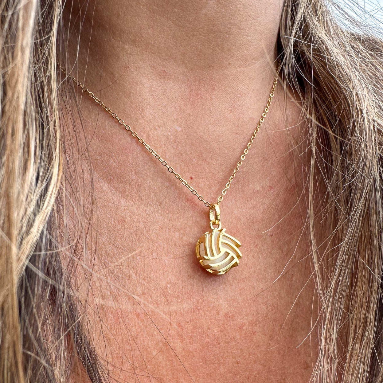 Gold Volleyball Pendant – sporty volleyball necklace gift for athletes, players, fans, and coaches