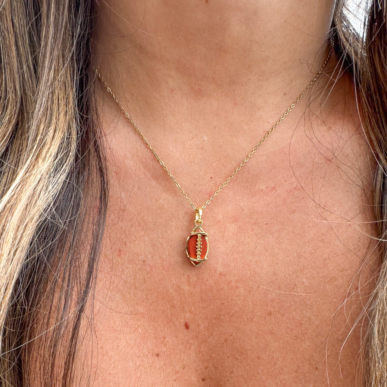 Gold Football Necklace – sporty American football jewelry gift for athletes, fans, and families
