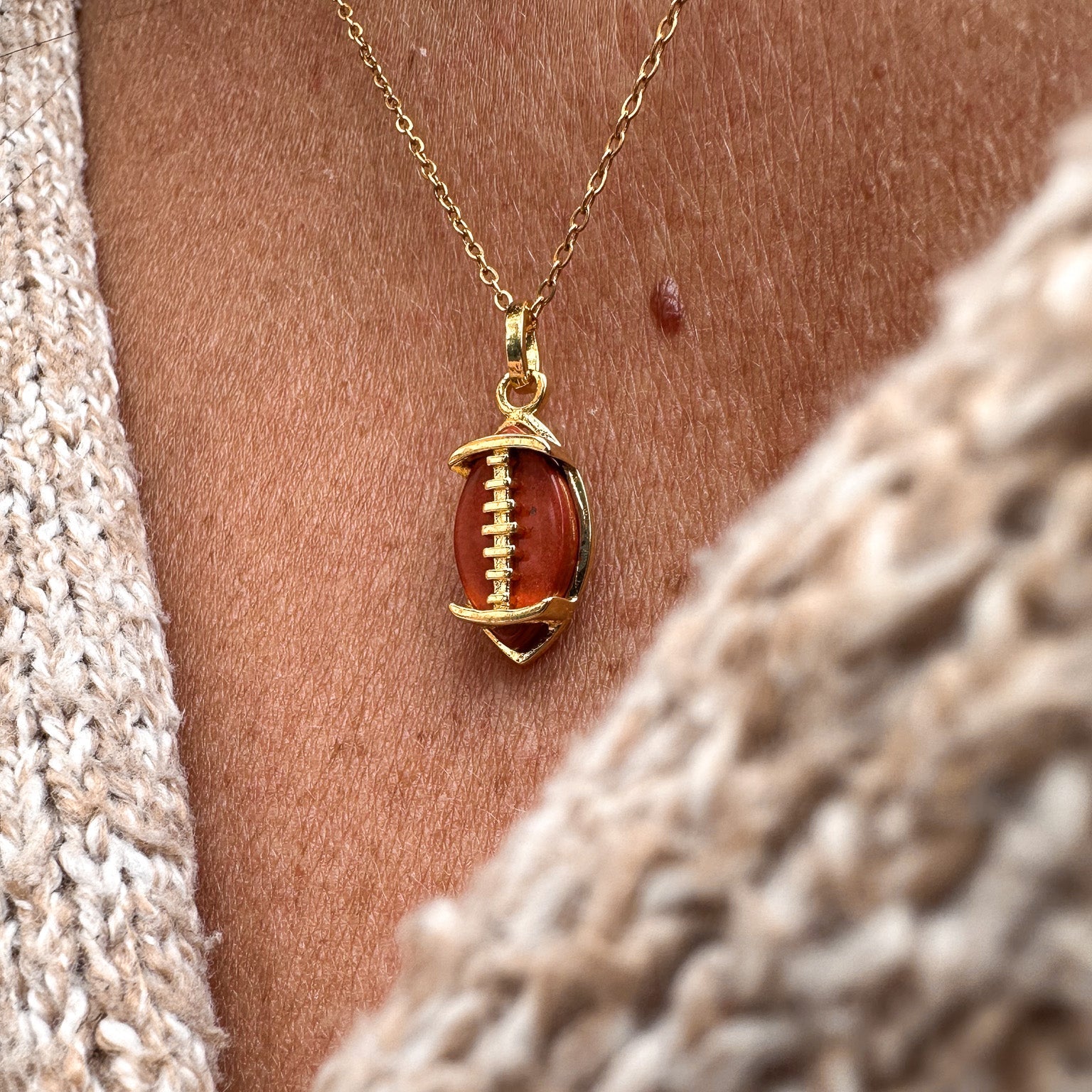 Gold Football Necklace – sporty American football jewelry gift for athletes, fans, and families