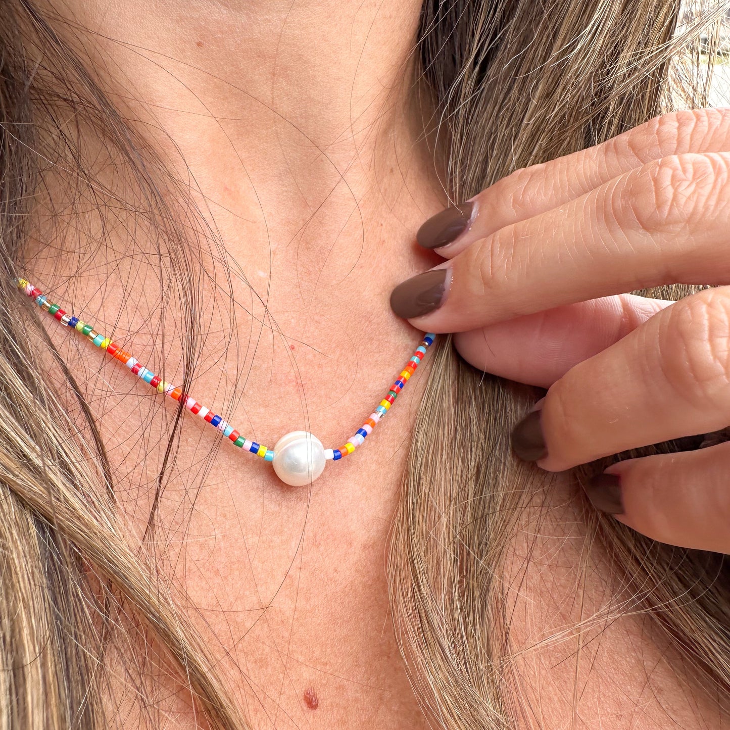 Skittles Beaded One Pearl Necklace