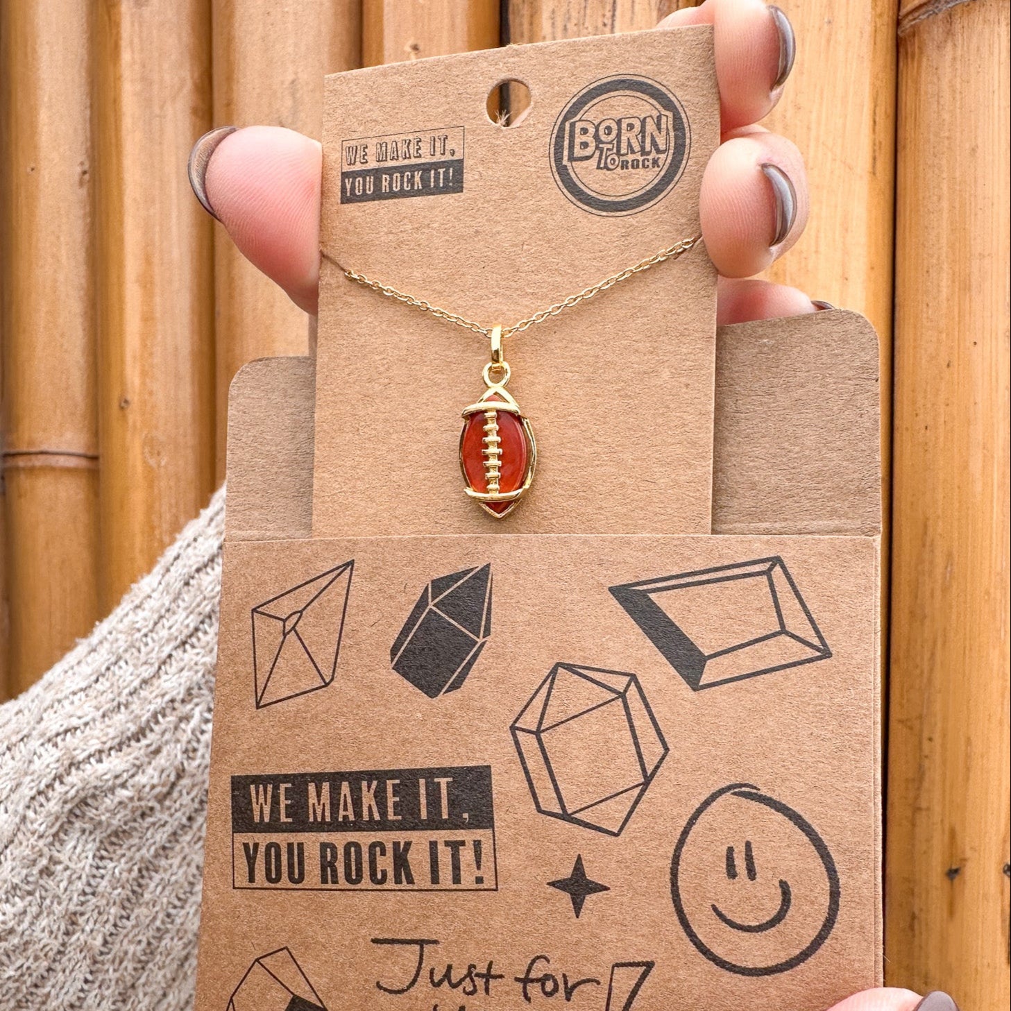 Gold Football Necklace – sporty American football jewelry gift for athletes, fans, and families