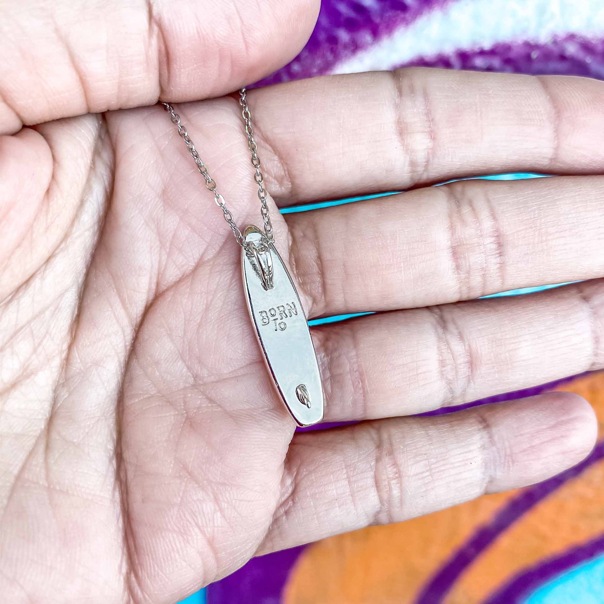 APRIL Birthstone SUP jewelry Necklace in  Quartz Crystal-Born to Rock Jewelry - Looking for places to buy or rent a paddle board? This stand up paddle board pendant will be the best and highest performance SUP you'll ever find. Take your paddle board with you, even when you're not surfing, racing or touring. Shop April's birthstone SUP jewelry online or at a surf shop near you.