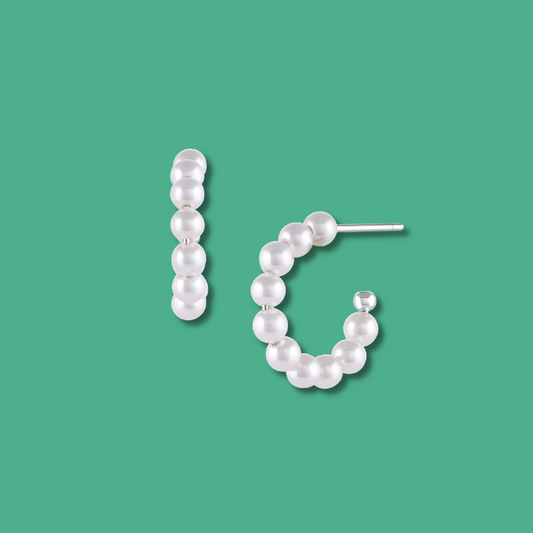 Silver Pearl Hoop Earrings