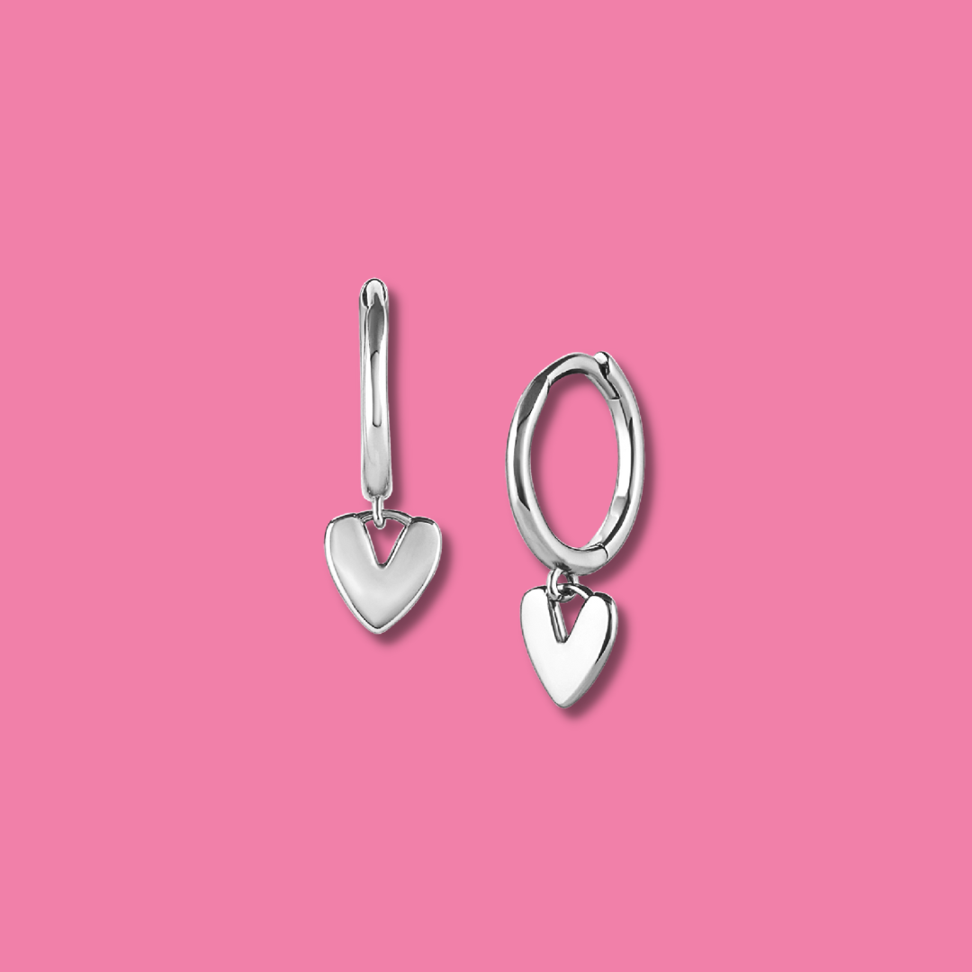 Silver Heart Hoops