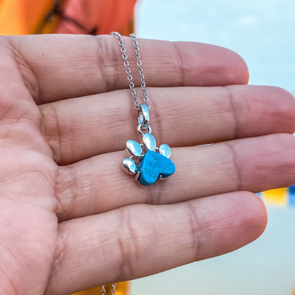 Pet Paw Charm Necklace in Turquoise. Best gift for pet moms and pet lovers. Made by Born to Rock Jewelry