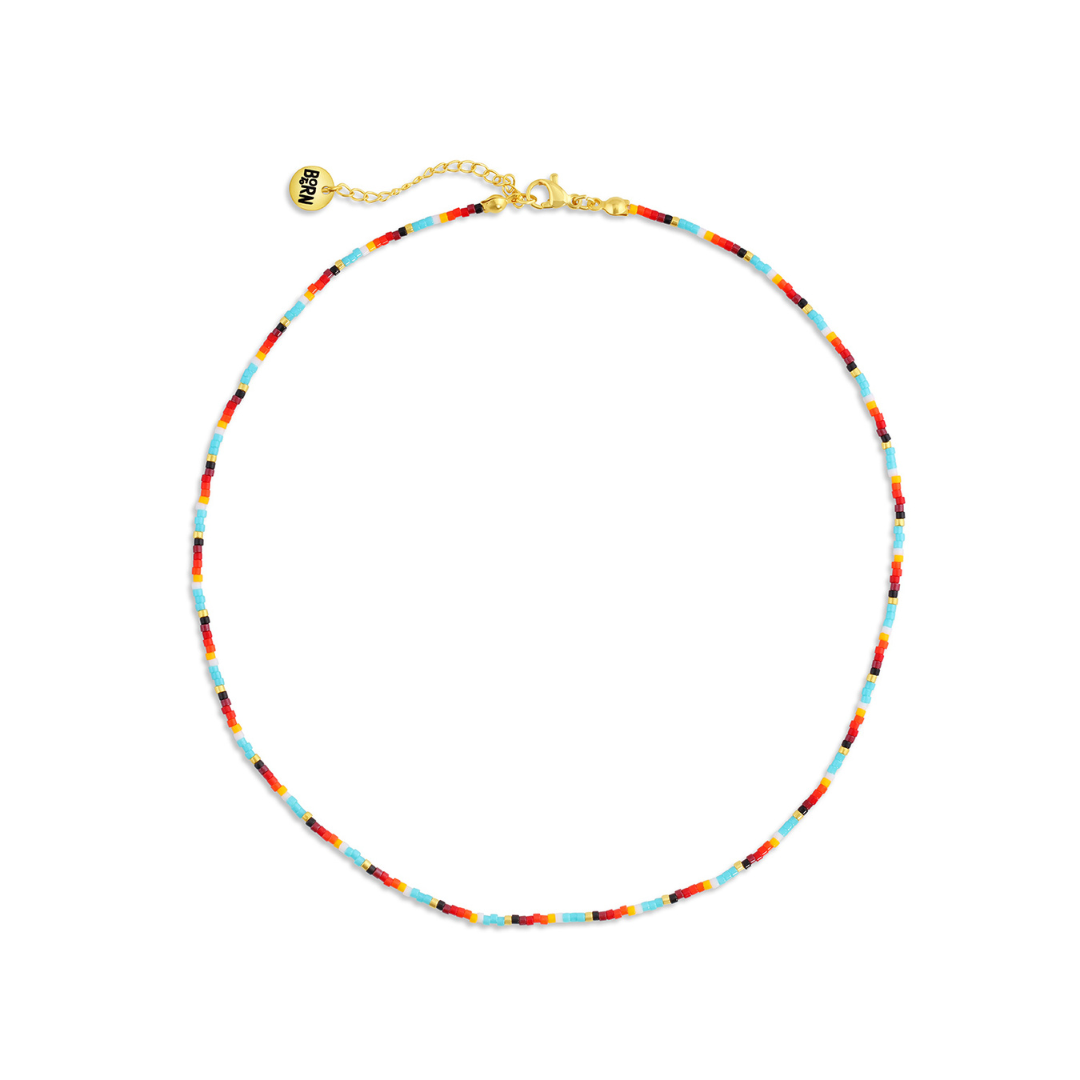 Handmade beaded necklace, adjustable necklace made with colored beads, layered necklaces, surf jewelry made by Born to Rock Jewelry, Family owned sports inspired and lifestyle jewelry brand based in San Diego, California
