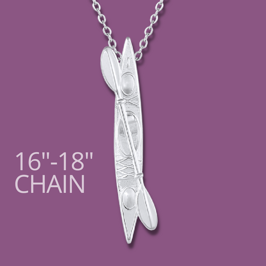 Silver Kayak Pendant Necklace made by Born to Rock Jewelry. Based in San Diego, California.