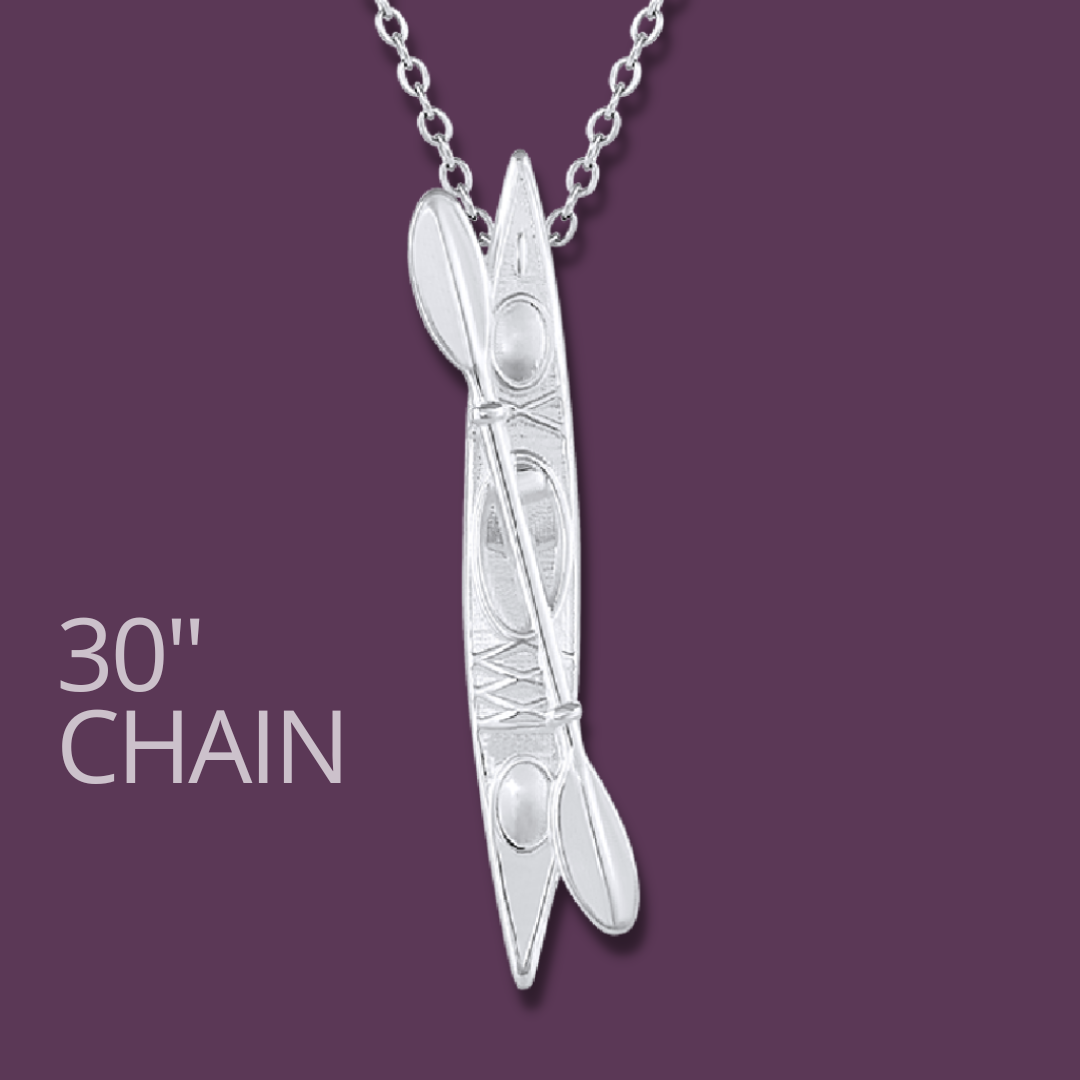 Silver Kayak Pendant Necklace made by Born to Rock Jewelry. Based in San Diego, California.
