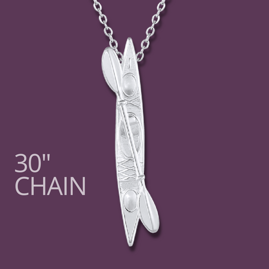 Silver Kayak Pendant Necklace made by Born to Rock Jewelry. Based in San Diego, California.