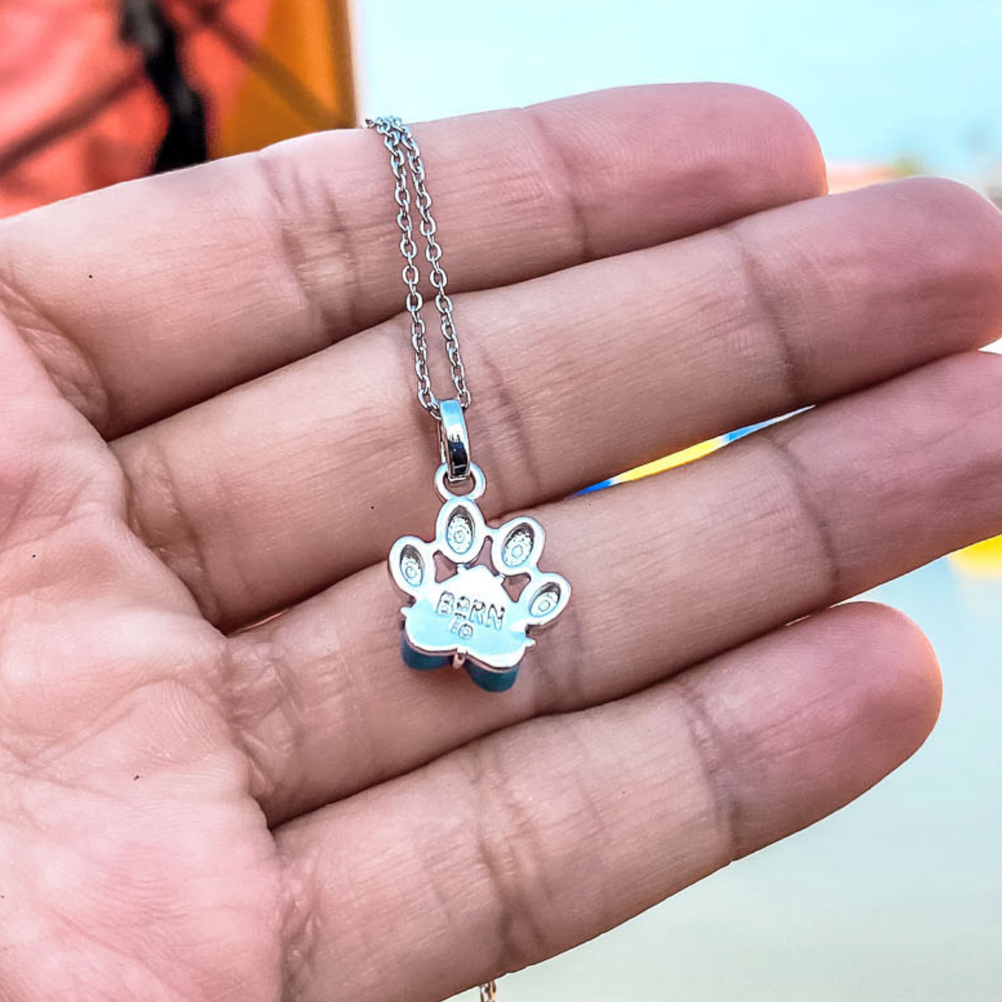 Pet Paw Charm Necklace in Turquoise. Best gift for pet moms and pet lovers. Made by Born to Rock Jewelry