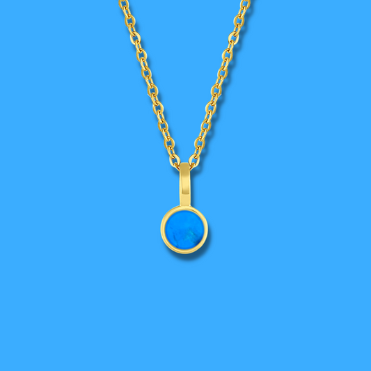 5mm Round Charm Yellow Gold plated Necklace in blue turquoise Round Natural Howlite Gemstone made by Born to Rock Jewelry