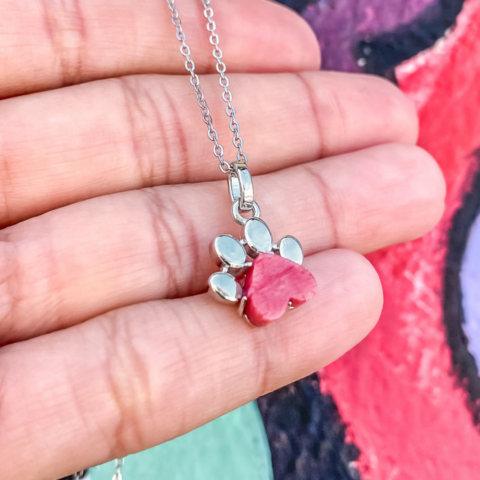 Pet Paw Charm Necklace in Red Feldspar. Made by Born to Rock Jewelry