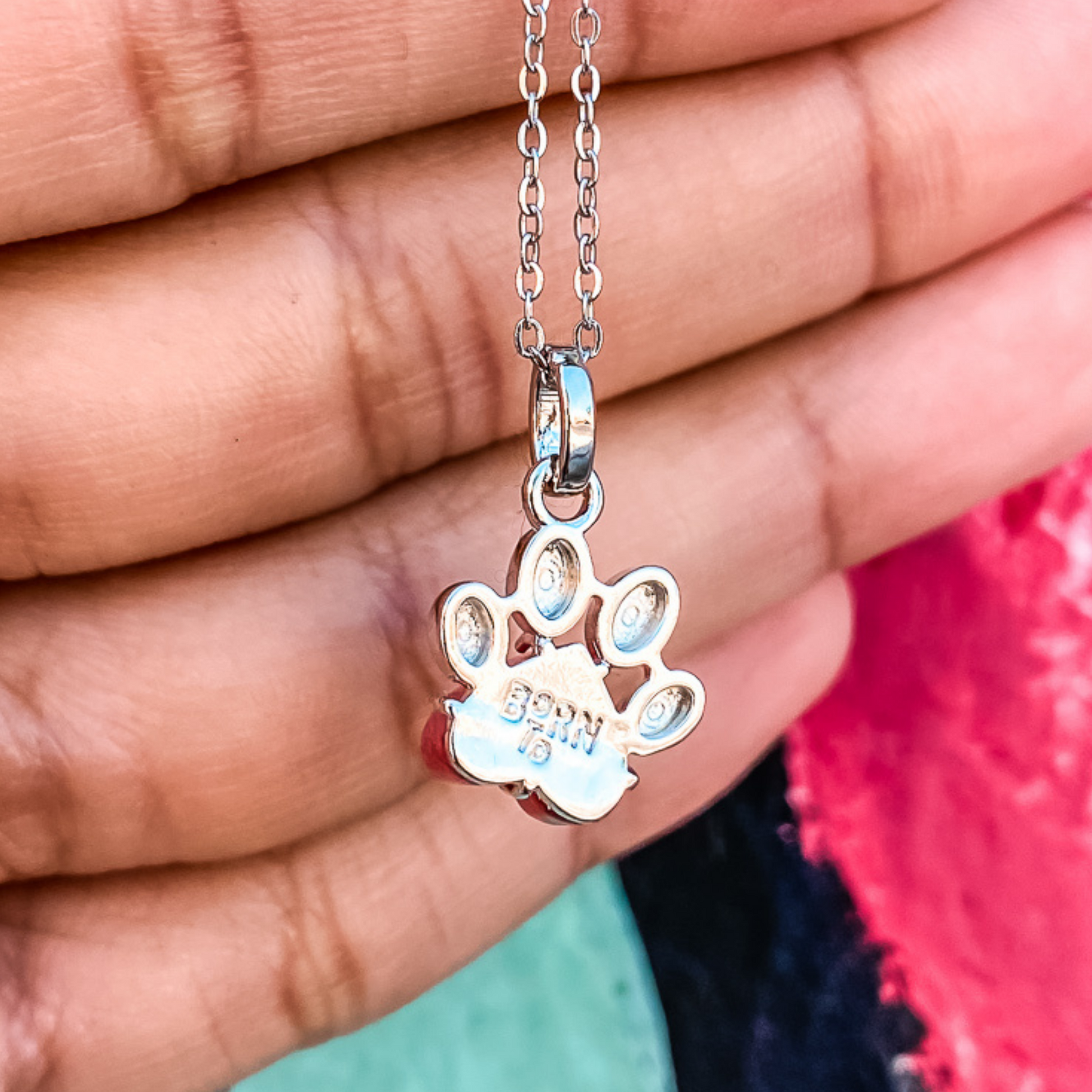 Pet Paw Charm Necklace in Red Feldspar. Made by Born to Rock Jewelry