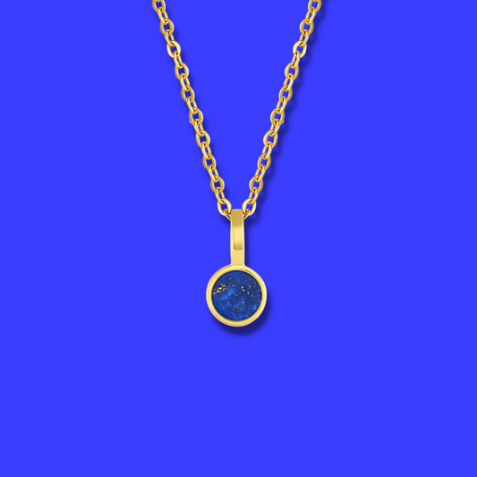 5mm Round Charm Yellow Gold plated Necklace in Royal Blue Round Natural Lapis Lazuli Gemstone made by Born to Rock Jewelry