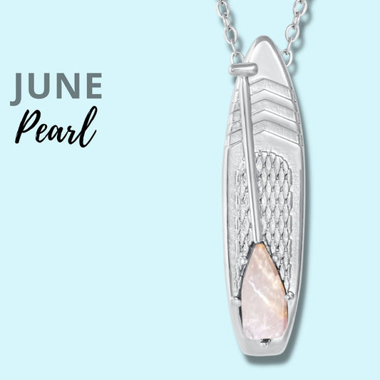 Looking for places to buy or rent a paddle board? This stand up paddle board pendant will be the best and highest performance SUP you'll ever find. Take your paddle board with you, even when you're not surfing, racing or touring. Shop June's birthstone SUP jewelry online or at a surf shop near you.