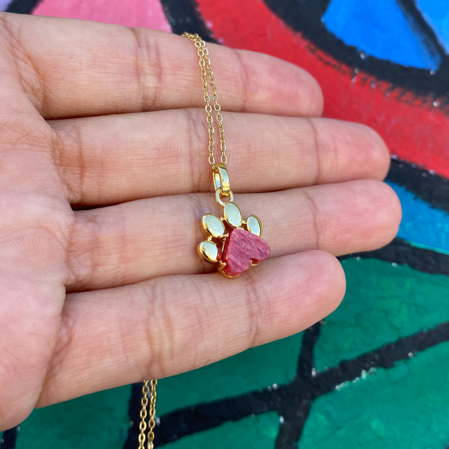 Pet Paw Charm Necklace in heart shaped gemstone. Best gift for pet moms and pet lovers. Made by Born to Rock Jewelry