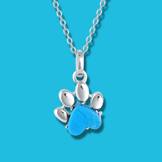 Pet Paw Charm Necklace in Turquoise. Best gift for pet moms and pet lovers. Made by Born to Rock Jewelry