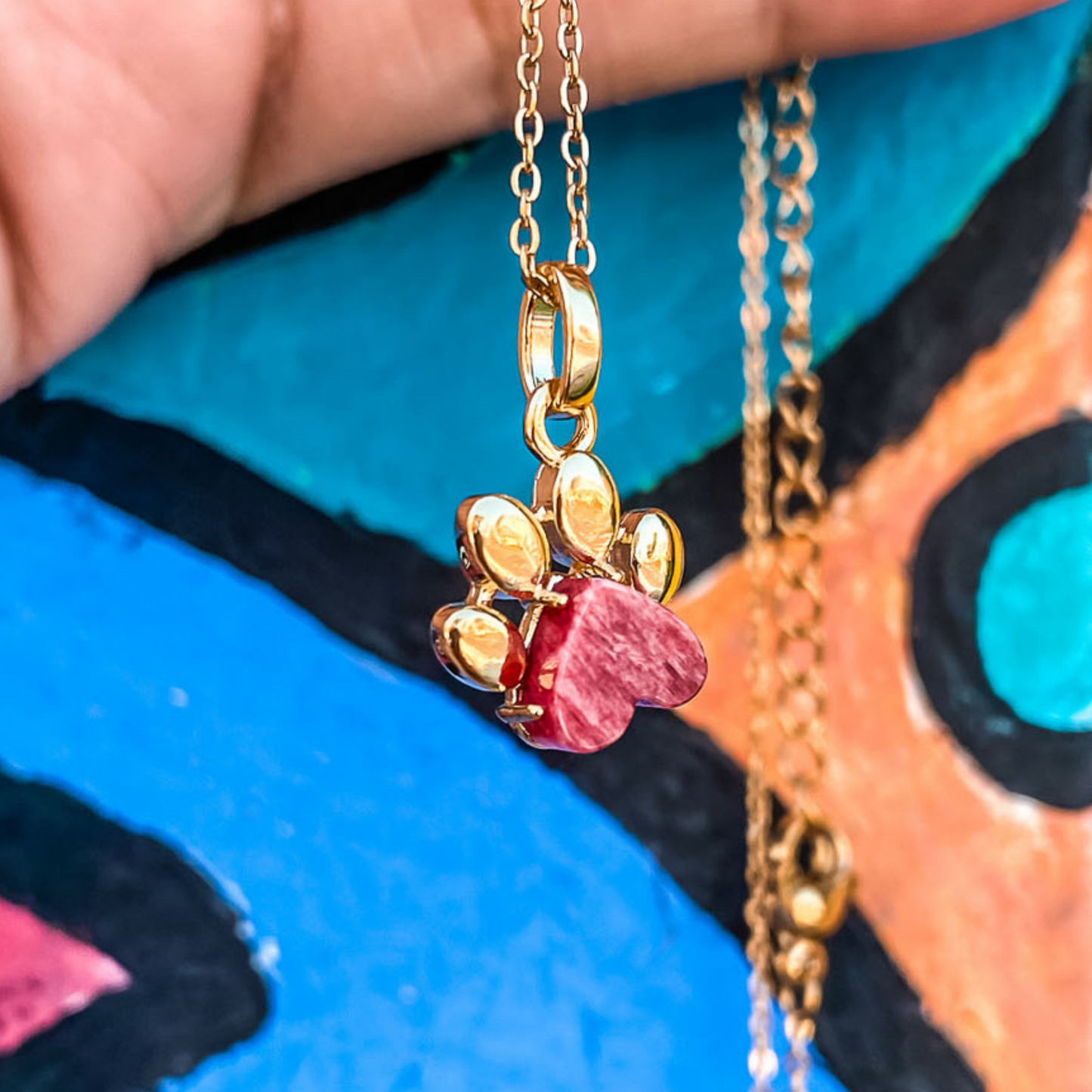 Pet Paw Charm Necklace in heart shaped gemstone. Best gift for pet moms and pet lovers. Made by Born to Rock Jewelry