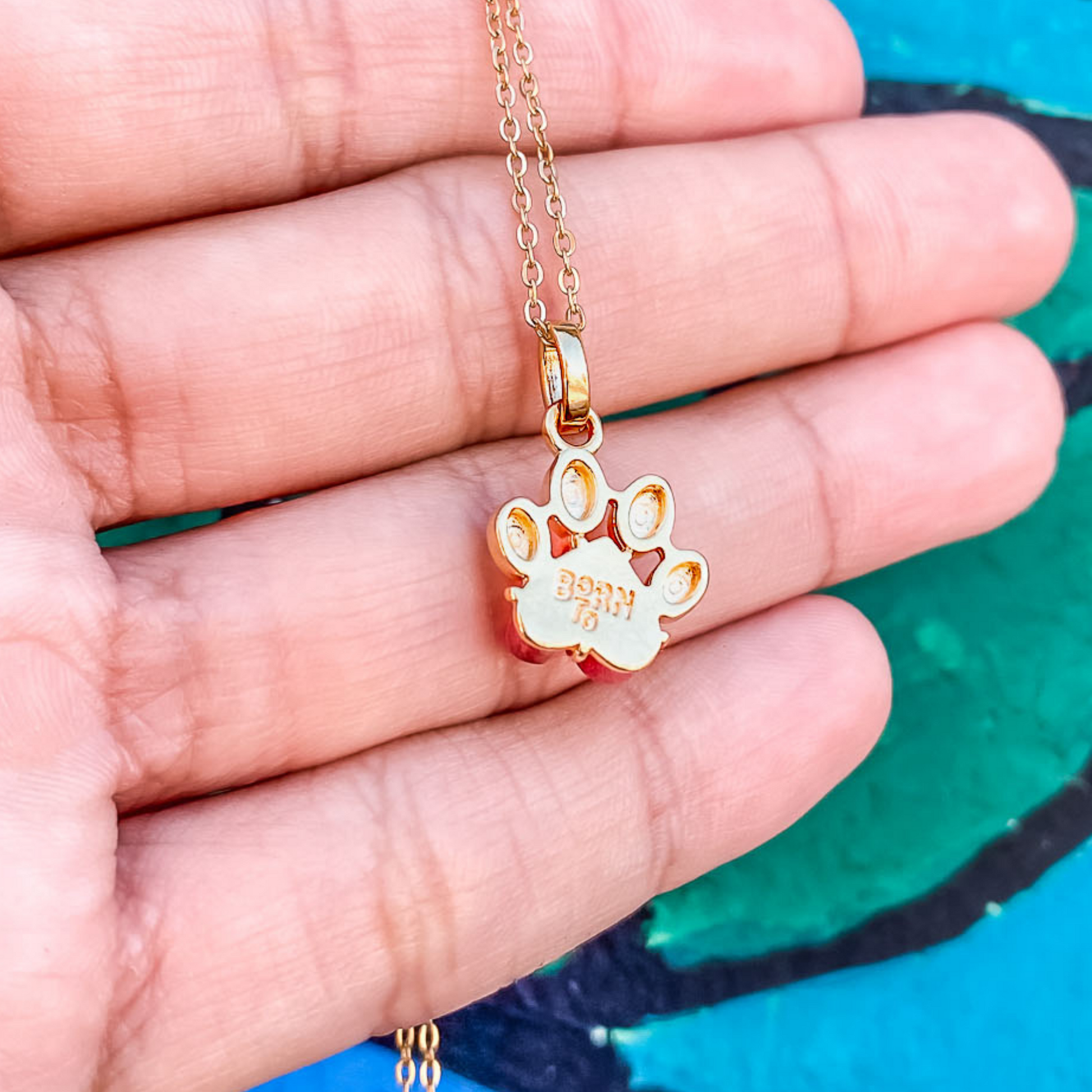 Pet Paw Charm Necklace in heart shaped gemstone. Best gift for pet moms and pet lovers. Made by Born to Rock Jewelry