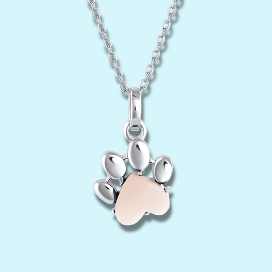 Pet Paw Charm Necklace in Mother-of-pearl. Best gift for pet moms and pet lovers. Made by Born to Rock Jewelry