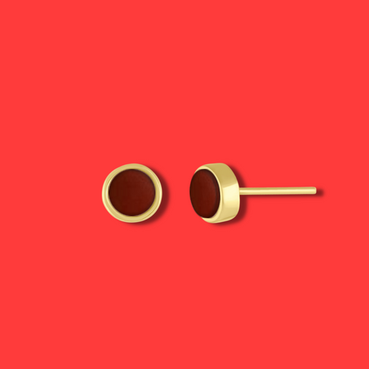 5mm Round Stud Yellow Gold Plated Earrings in Round Red Dyed Dolomite Natural Gemstone Made by Born to Rock. Online Jewelry Store Based in San Diego California