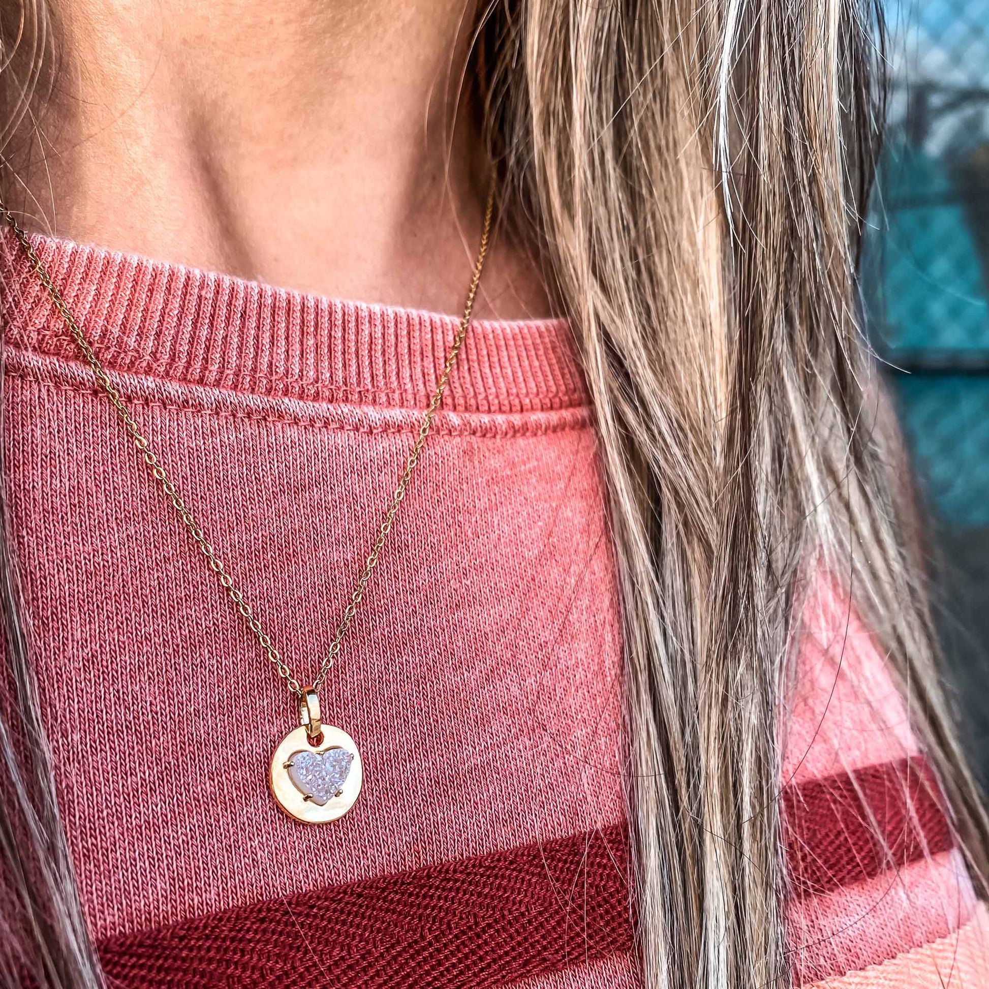 APRIL Birthstone yellow Gold Jane medallion Necklace in  Quartz Crystal-Born to Rock Jewelry - Diamond is April's birthstone and the gem for the 10th & 60th wedding anniversaries. This unique charm makes a great gift for yourself, Mother's Day, Valentine's Day, graduation, Christmas and birthdays. A personalized gift idea for every mom, grandma, bride, bridesmaid, daughter, wife, mother-in-law & loved one.