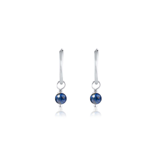 BORN TO ROCK® Jewelry | Sterling Silver Lapis Lazuli Charm Hoop Earrings | Discover our beautiful collection of hoop earrings at borntorockjewelry.com. Shop Sterling silver or gold plated hoop earrings, earrings with natural gemstones beads, charm hoops and stud earrings. A personalized gift idea for every mom, grandma, bride, bridesmaid, daughter, wife, mother-in-law & loved one.