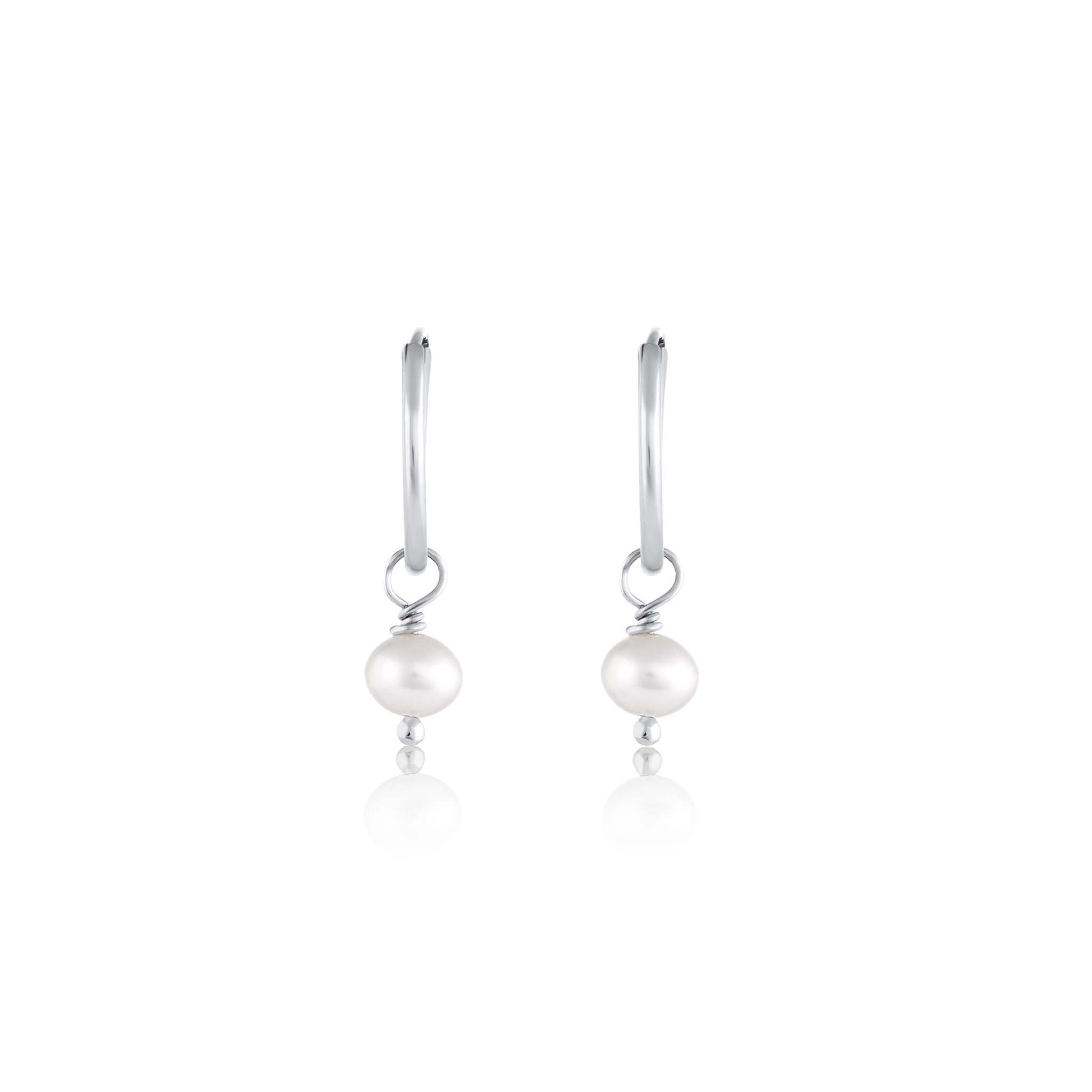 BORN TO ROCK® Jewelry | Sterling Silver Freshwater pearl Charm Hoop Earrings | Discover our beautiful collection of hoop earrings at borntorockjewelry.com.  Shop Sterling silver or gold plated hoop earrings, earrings with natural gemstones beads, charm hoops and stud earrings. A personalized gift idea for every mom, grandma, bride, bridesmaid, daughter, wife, mother-in-law & loved one.