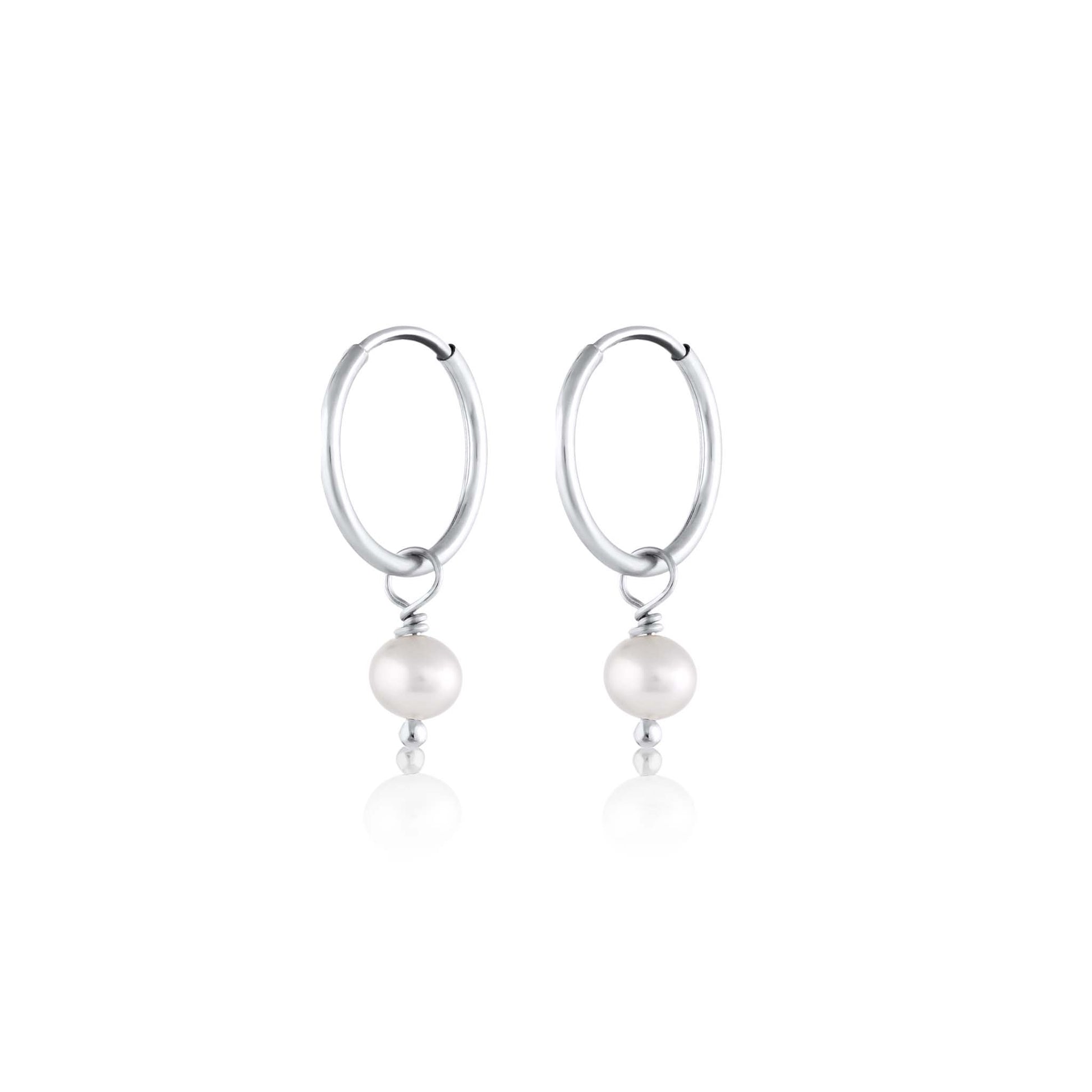 BORN TO ROCK® Jewelry | Sterling Silver Freshwater pearl Charm Hoop Earrings | Discover our beautiful collection of hoop earrings at borntorockjewelry.com.  Shop Sterling silver or gold plated hoop earrings, earrings with natural gemstones beads, charm hoops and stud earrings. A personalized gift idea for every mom, grandma, bride, bridesmaid, daughter, wife, mother-in-law & loved one.