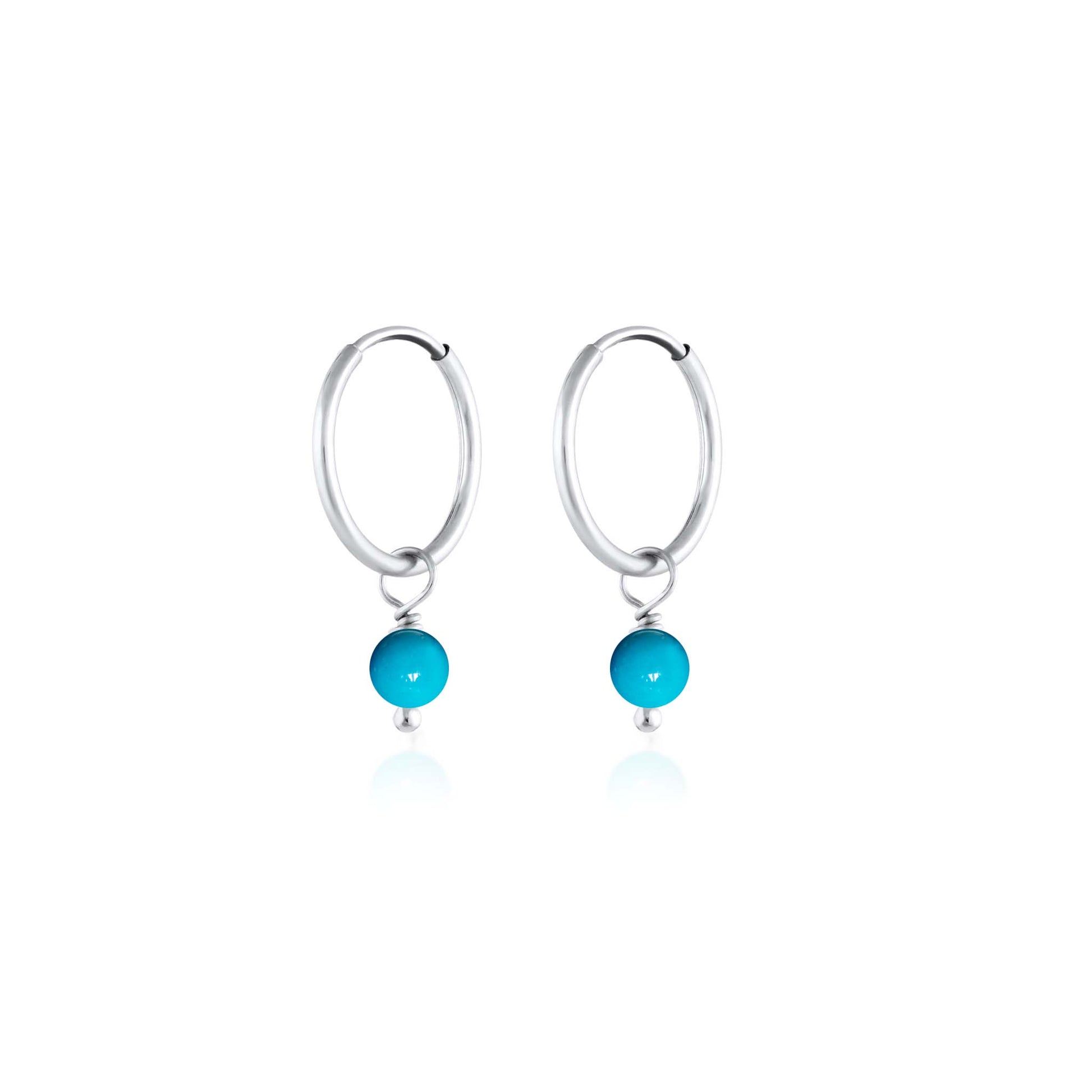 BORN TO ROCK® Jewelry | 14Kt Yellow Gold Filled Turquoise Charm Hoop Earrings | Discover our beautiful collection of hoop earrings at borntorockjewelry.com.  Shop Sterling silver or gold plated hoop earrings, earrings with natural gemstones beads, charm hoops and stud earrings. A personalized gift idea for every mom, grandma, bride, bridesmaid, daughter, wife, mother-in-law & loved one.