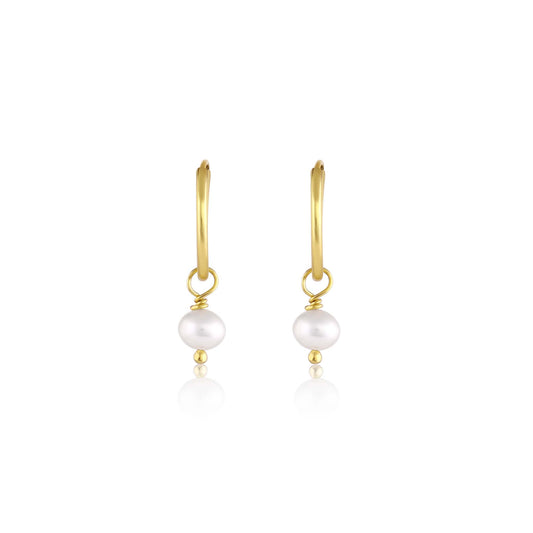 BORN TO ROCK® Jewelry | 14Kt Gold plated Freshwater pearl Charm Hoop Earrings | Discover our beautiful collection of hoop earrings at borntorockjewelry.com. Shop Sterling silver or gold plated hoop earrings, earrings with natural gemstones beads, charm hoops and stud earrings. A personalized gift idea for every mom, grandma, bride, bridesmaid, daughter, wife, mother-in-law & loved one.