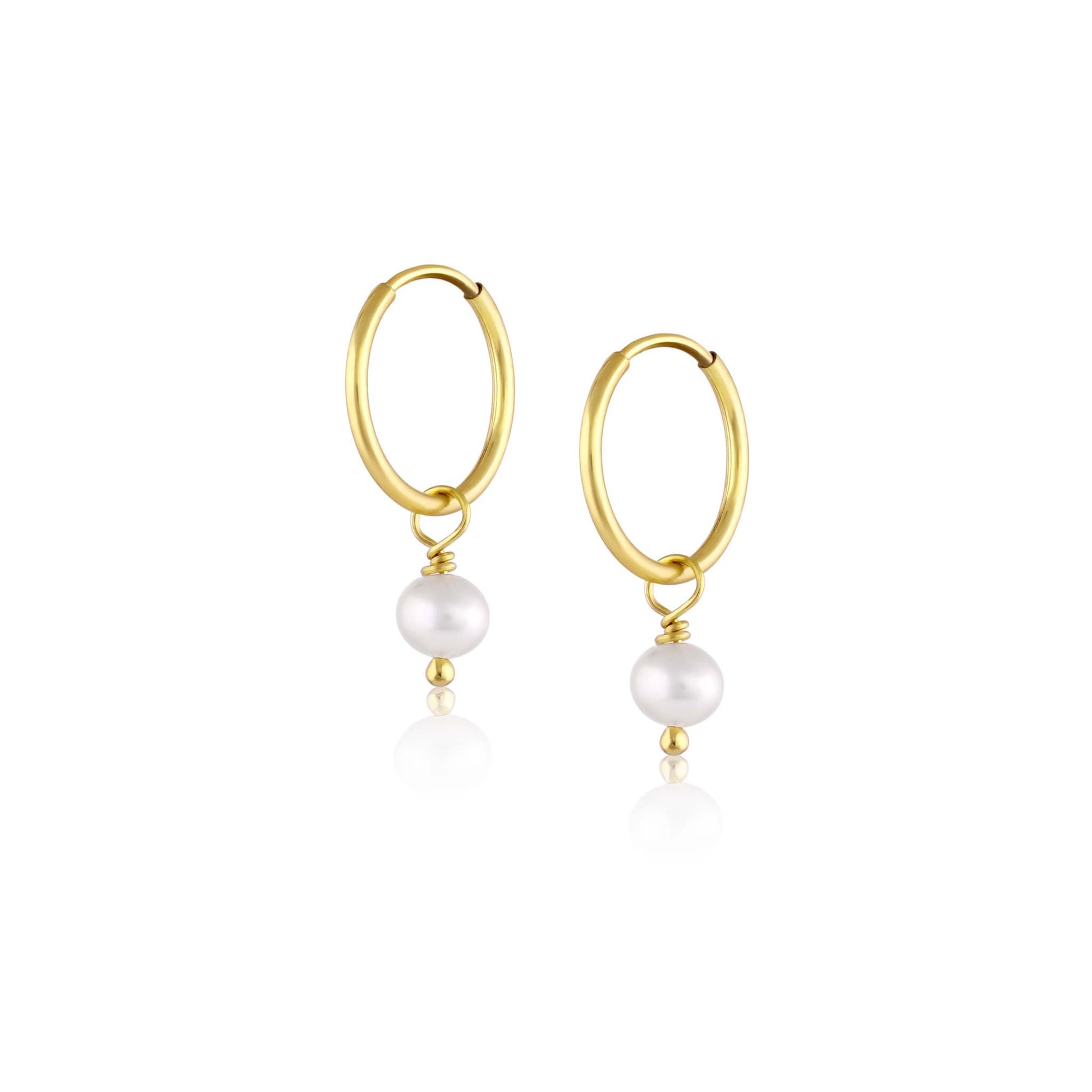 BORN TO ROCK® Jewelry | 14Kt Gold plated Freshwater pearl Charm Hoop Earrings | Discover our beautiful collection of hoop earrings at borntorockjewelry.com.  Shop Sterling silver or gold plated hoop earrings, earrings with natural gemstones beads, charm hoops and stud earrings. A personalized gift idea for every mom, grandma, bride, bridesmaid, daughter, wife, mother-in-law & loved one.