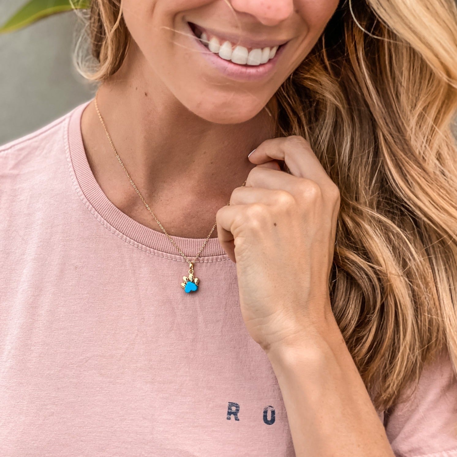 Pet Paw Charm Necklace in heart shaped turquoise gemstone. Best gift for pet moms and pet lovers. Made by Born to Rock Jewelry