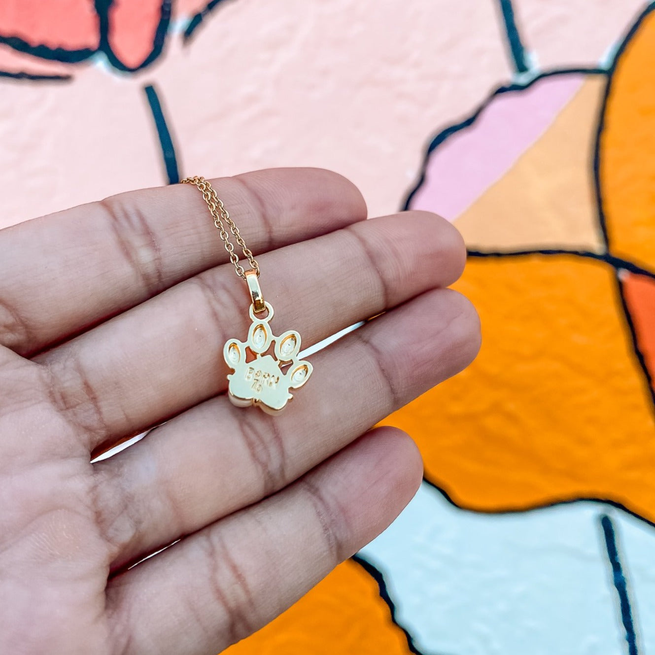 Pet Paw Charm Necklace in heart shaped mother-of-pearl gemstone. Best gift for pet moms and pet lovers. Made by Born to Rock Jewelry