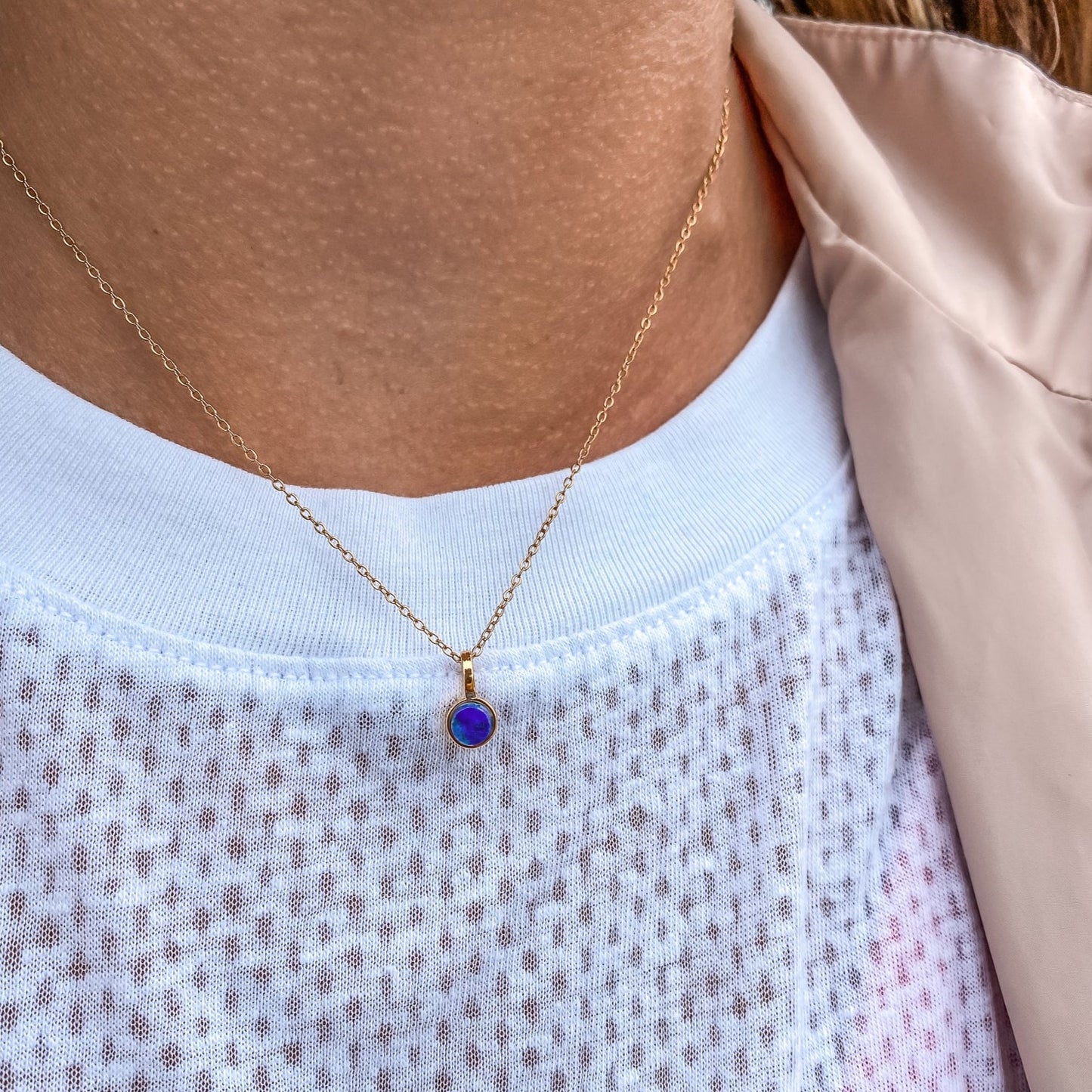5mm Round Charm Yellow Gold plated Necklace in purple Round Natural Howlite Gemstone made by Born to Rock Jewelry