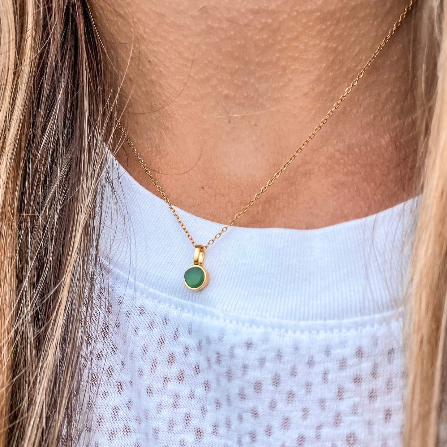 5mm Round Charm Necklace in Green Round Natural Agate Gemstone made by Born to Rock Jewelry