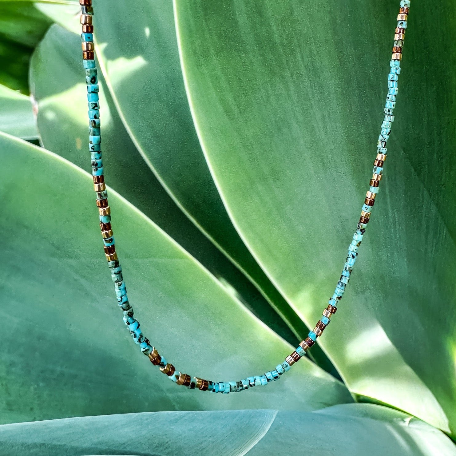 Handmade beaded necklace, adjustable necklace made with colored beads, layered necklaces, surf jewelry made by Born to Rock Jewelry, Family owned sports inspired and lifestyle jewelry brand based in San Diego, California